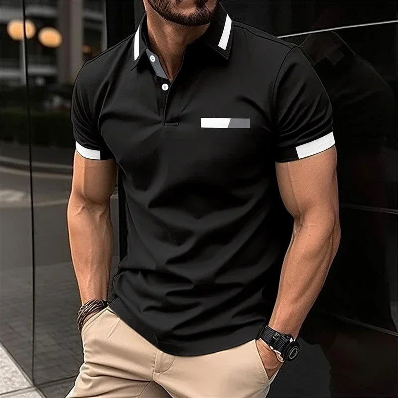 T-shirt Polo Homme de Sport Décontracté Fitness Gym Running Élastique Manches Courtes Col Revers Haut Homme Coupe Slim
