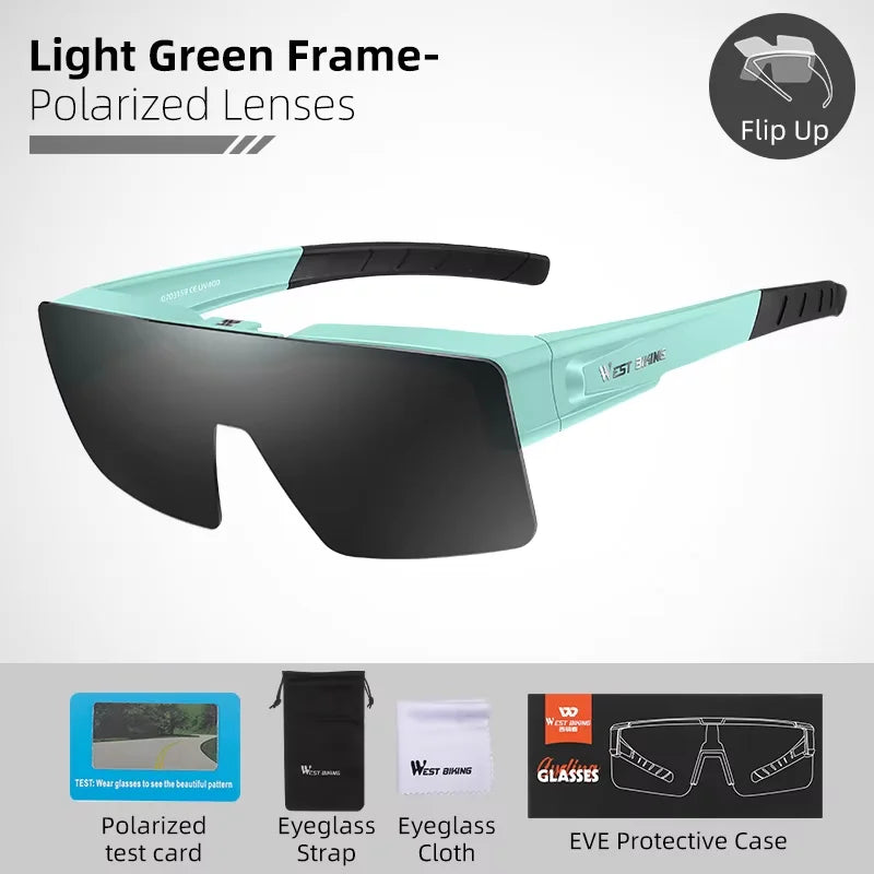 WEST BIKING Lunettes de cyclisme photochromiques Verres relevables Lunettes polarisées à clipser Pare-soleil VTT Vélo de route Lunettes de conduite de nuit