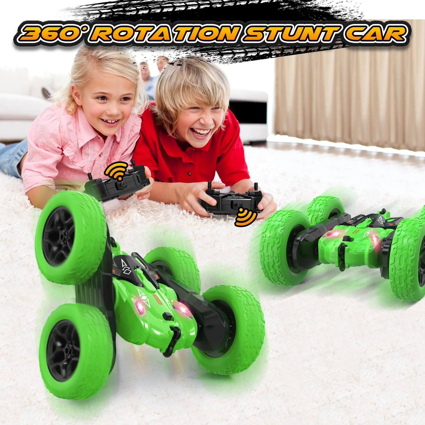 RC Stunt Car 360-Grad-Rotation, 2.4GHz doppelseitig fahrbar, Grün/Lila/Blau, Kinderspielzeug für Outdoor-Spiele