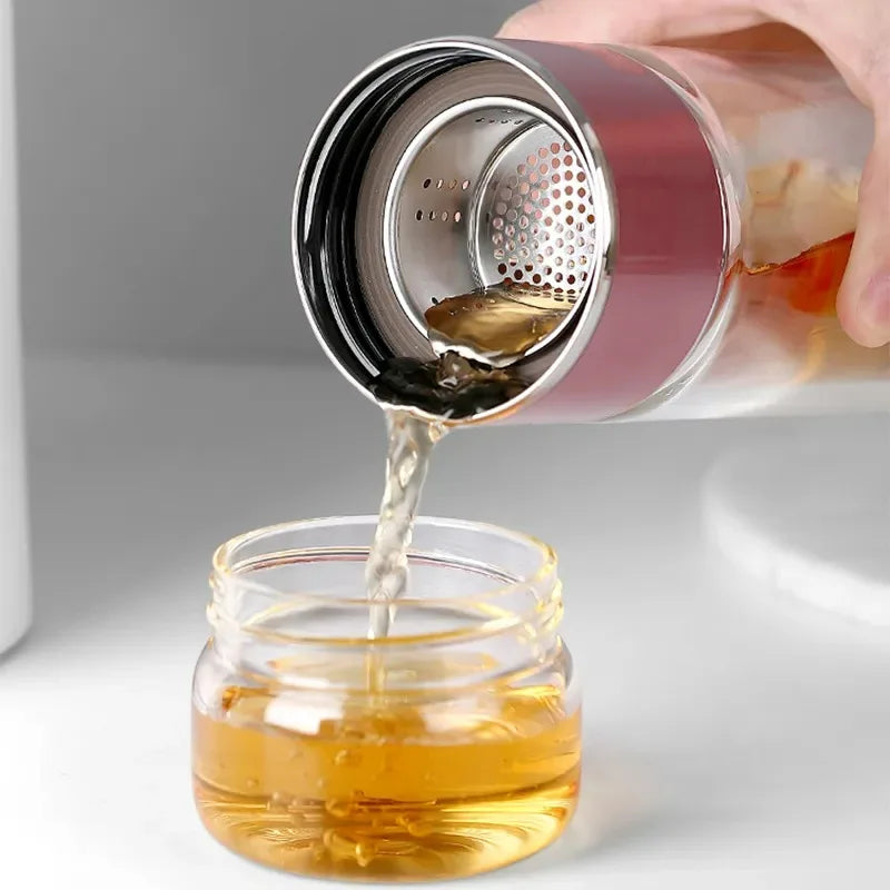 Bouteille d'eau à thé 420 ml en verre borosilicate double paroi avec infuseur pour thé, tasse à thé, gobelet, boisson avec filtre à thé