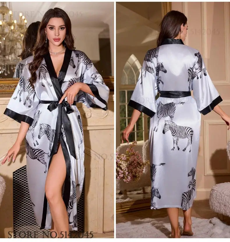 Großer Kimono Bademantel Blütenmuster Langer Morgenmantel Negligé Hauskleidung Frühling Sommer Neue Nachtwäsche Lose Pyjamas