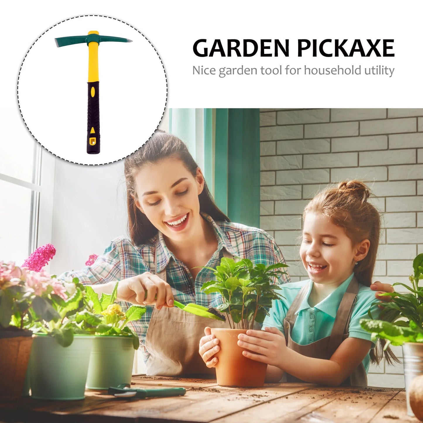 Yellow Fiberglass Garden Pickaxe Hoe with Durable Lightweight Plastic Handle Portable Household Yard Planting Tool