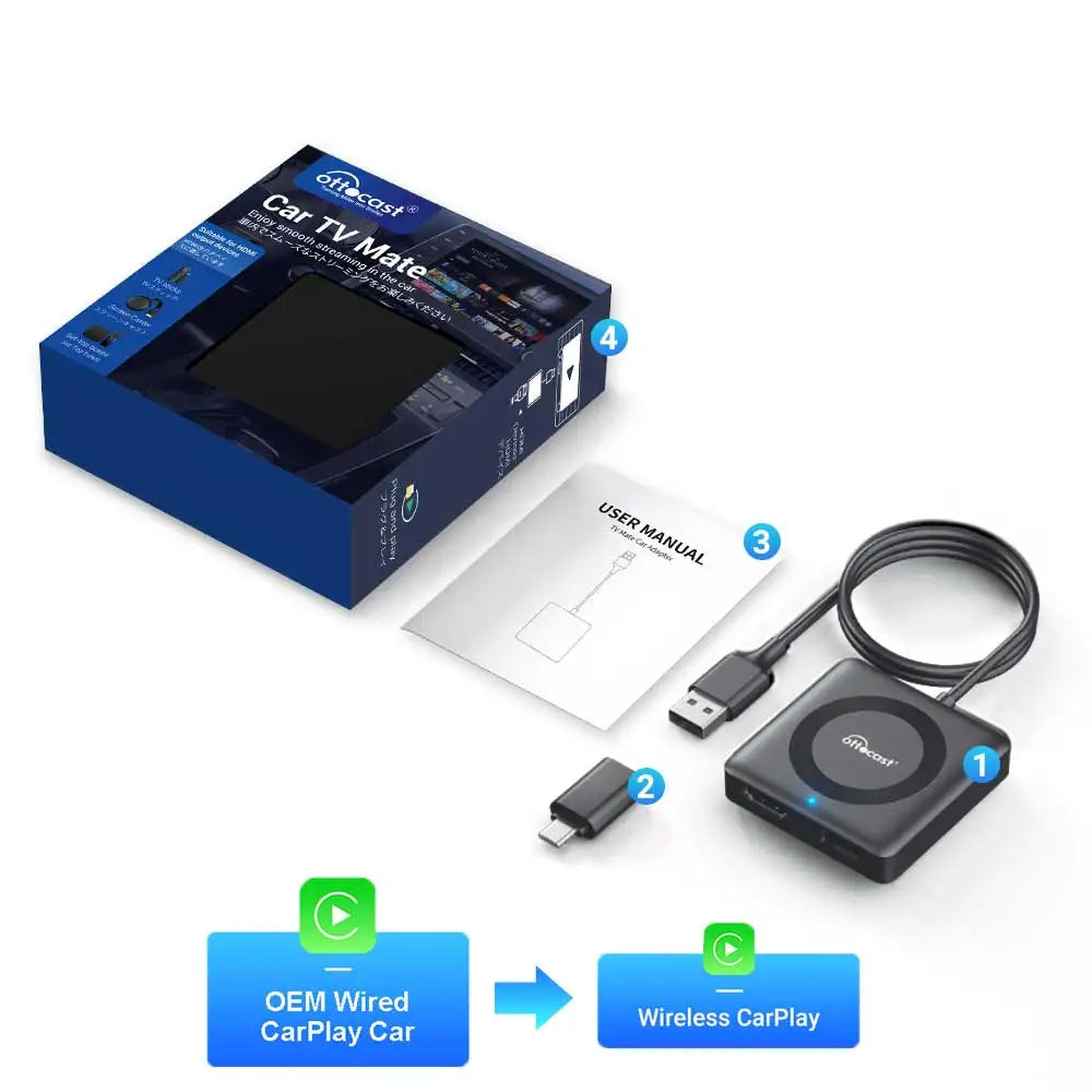 Ottocast Car TV Mate Pro Max Wireless CarPlay Android Auto Adapter für Fire Google TV Stick Konverter für OEM Wired CarPlay Car