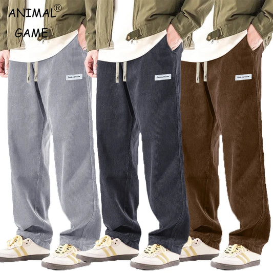 Pantalon ample en velours côtelé pour homme, taille élastique avec cordon de serrage, décontracté, pantalon de sport ample pour l'extérieur, pantalon de travail, respirant, streetwear