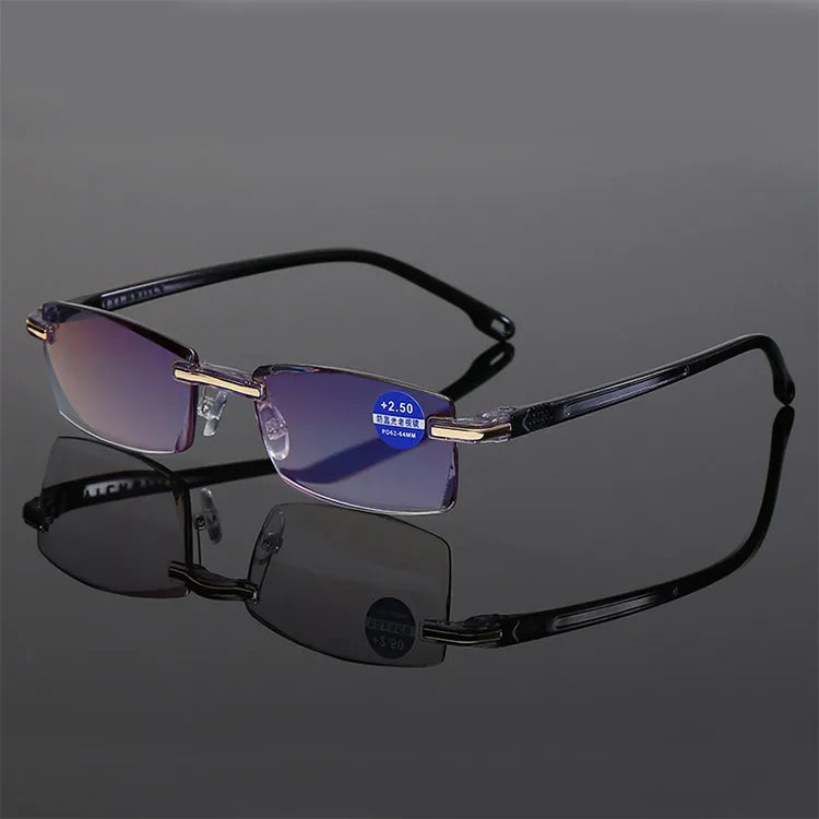 Lunettes de lecture anti-lumière bleue pour femmes, monture sans bords à découpe diamantée, pour hommes, anti-fatigue, hypermétropie, presbytie +1,5