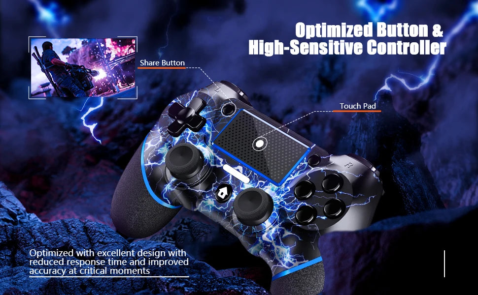 AceGamer Wireless Gamepad für PS4 Controller, mit USB-C-Kabel/Doppelmotoren/6-Achsen-Gyroskop/3,5-mm-Audiobuchse/Touchpad-Funktion