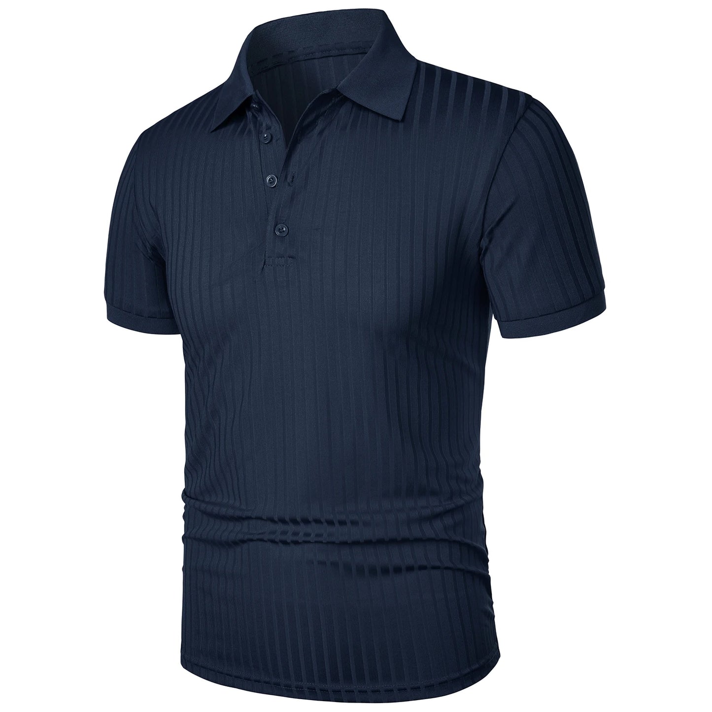 Herren Lauf-Sport-Fitnessbekleidung Sommer hochelastisches, vertikales Kurzarm-Polo-Shirt schlankes Strick-Basis-Shirt