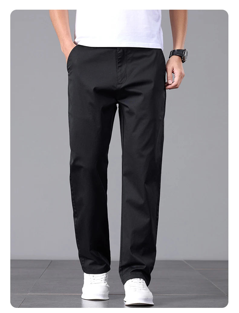 2025 Stretch Herrenhose Straight Fit Baumwolle Golfhose Herren Frühling Sommer Anzughose Büro Arbeit Freizeit Schwarz Marineblau Khaki