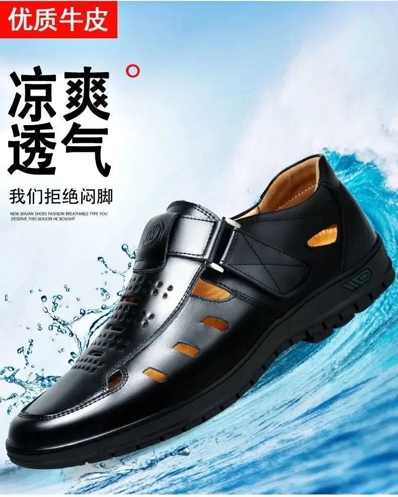 Sandales Homme en Cuir Véritable Chaussures Décontractées Respirantes d'Été pour Homme Sabots à Enfiler Extérieur Antidérapantes Faites à la Main Sandales