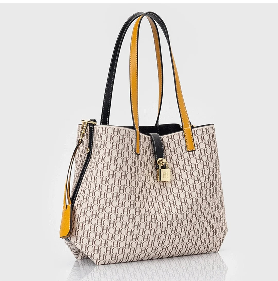 CH Premium Vielseitige Leder Umhängetasche Damen Große Kapazität Alltags Pendler Tasche Buchstabenmuster Design Damen Mode