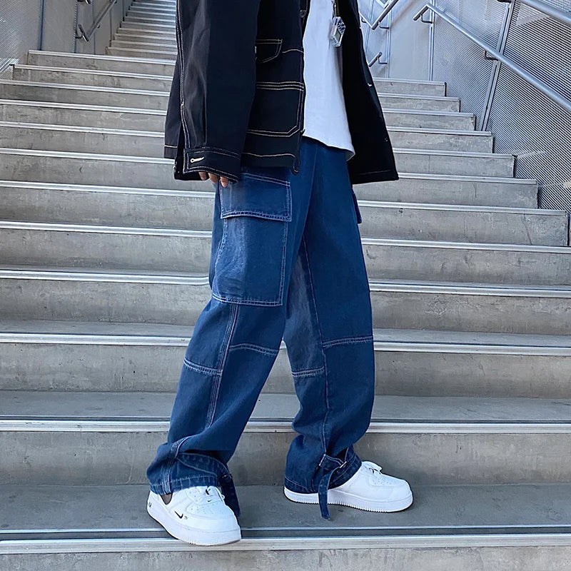 Herren Jeans Weites Bein Denim-Hose Locker Gerade Baggy Herren Jeans Hip Hop Streetwear Skateboard Neutrale Denim Hose Cargo Jeans