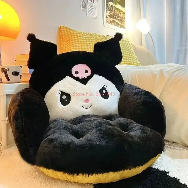 Kawaii Cinnamoroll Big Size Süßes Plüsch Halb Umgeben Schwarzes Kuromi Kissen Rückenlehne Schlafsaal Büro Rutschfestes Stuhlkissen