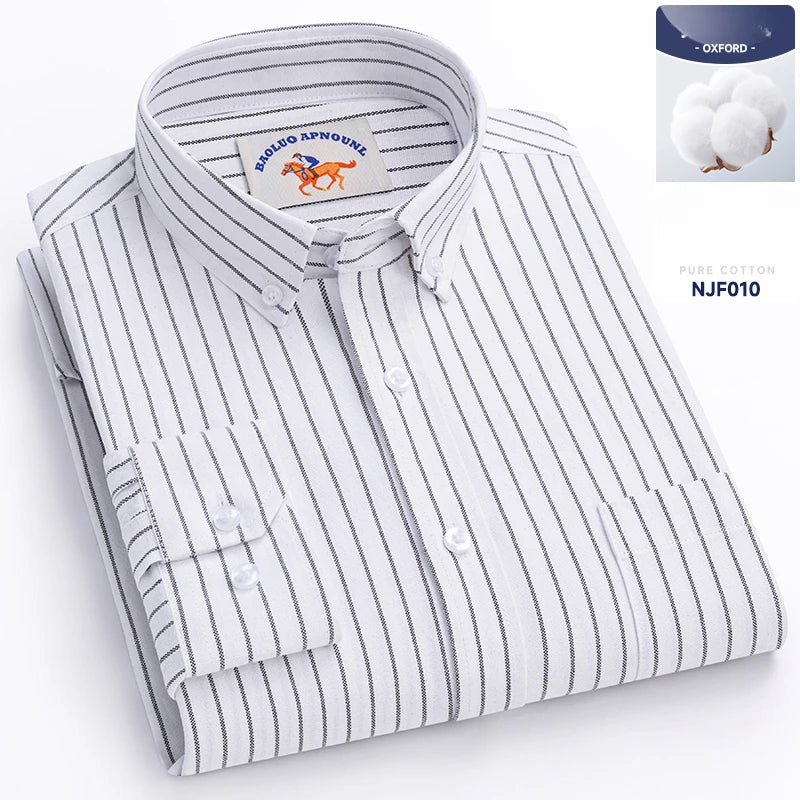 Chemises Oxford à manches longues en 100 % coton pour homme, grandes tailles 8XL, coupe ajustée, unies ou rayées, pour le bureau, couleur blanche, tenues professionnelles