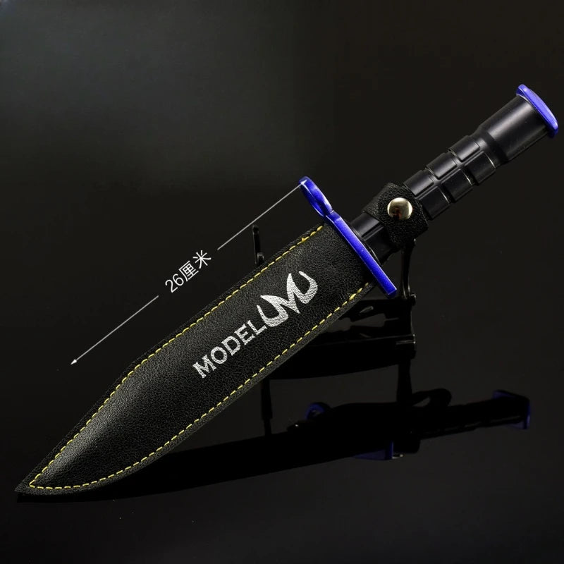 Couteau katana M9 Doppler bleu en cuir de 26cm/10.23in, pendentif de jeu, modèle d'arme en métal, accessoire de cosplay, ornements artisanaux, cadeaux