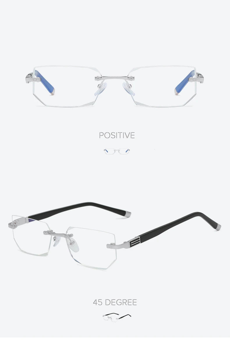 Lunettes de lecture anti-lumière bleue pour femmes, monture sans bords à découpe diamantée, pour hommes, anti-fatigue, hypermétropie, presbytie +1,5