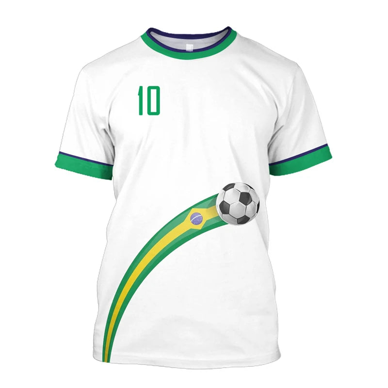 T-shirts de football simples du Brésil, mode estivale, manches courtes, T-shirts imprimés 3D du drapeau brésilien, hauts de sport décontractés, vêtements pour hommes