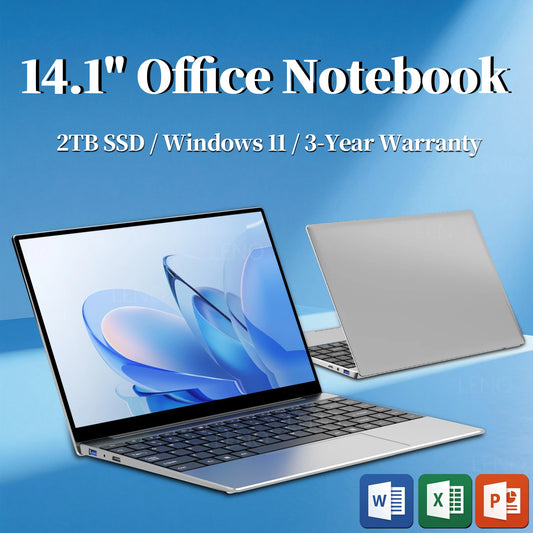 LENO 14.1" Laptop Windows 11 16GB RAM 2TB SSD Intel N3700 Ultra Slim Notebook Gamer 1920*1080 Display Office Studiencomputer PC
