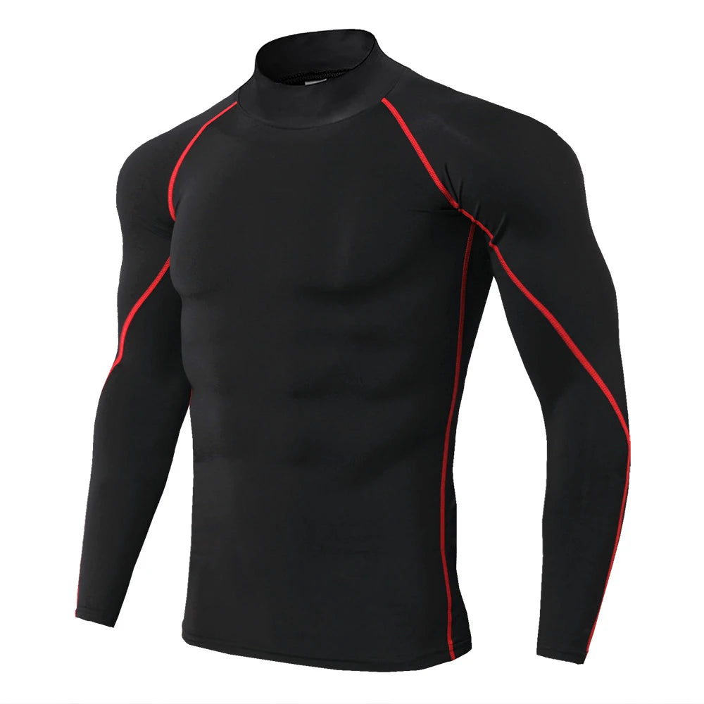 Sport T-Shirt Herren Kompressions Laufshirt Elastisches Langarm Fitness Sport-Top Gym Workout Unterhemd Sportbekleidung