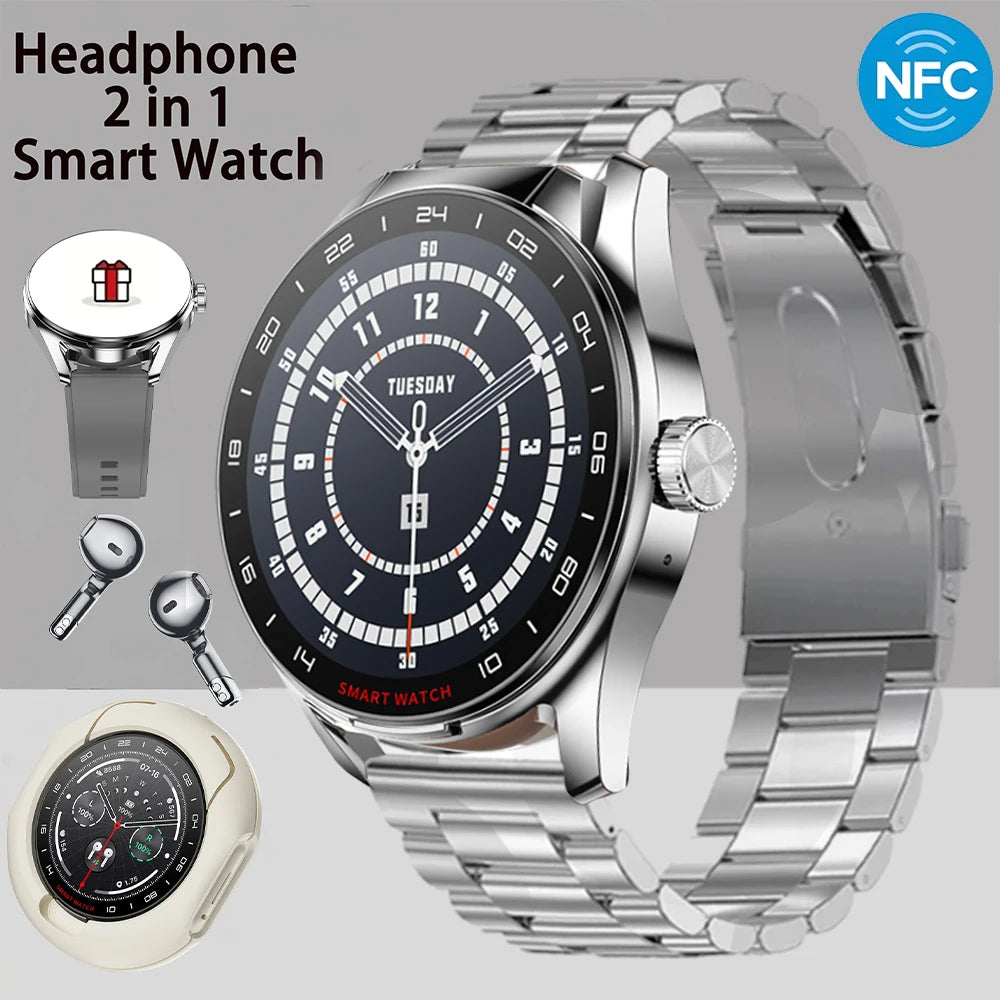 2025 Neue NFC Herren Smartwatch Bluetooth-Anruf Herzfrequenzüberwachung HD Großbildschirm TWS 2-in-1 Sport-Trajektorie Damen Smartwatch