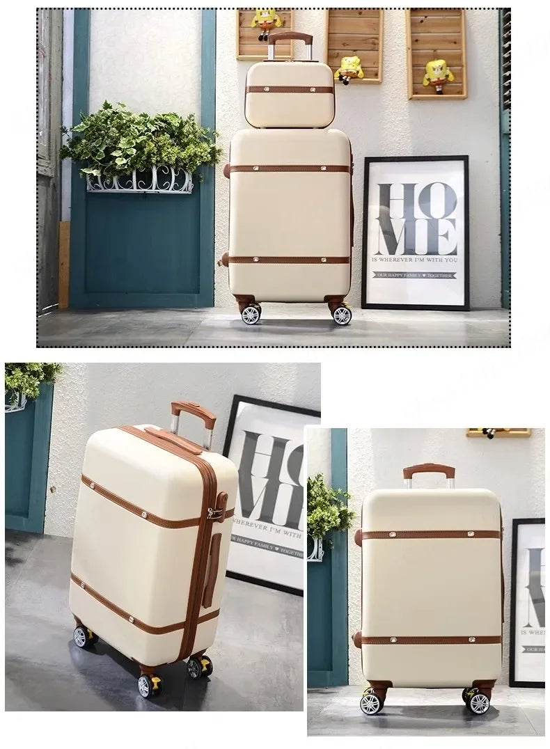 Nouvel ensemble de bagages à roulettes pour femmes - Ensemble valise de voyage tendance avec serrure à combinaison, sac à cosmétiques universel, ensemble de 2 valises à roulettes rétro