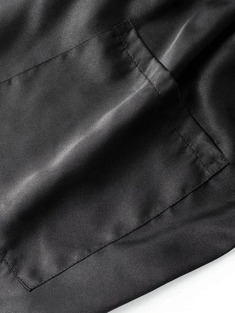 Pyjama Homme Noir, Ensemble Pyjama Super Élégant et Magnifique, Robe de Nuit à Col en V, Manches Longues et Short pour un Sommeil Relaxant