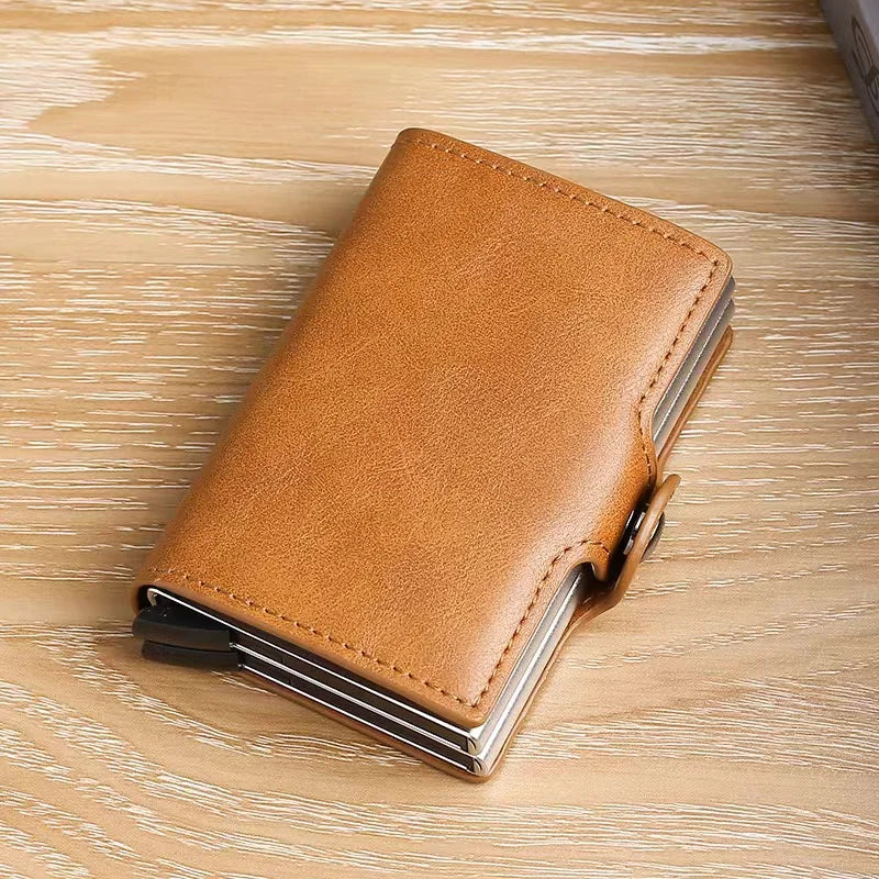 RFIDShieldPULather Automatic Pop-up Card Clamp,Double Aluminum Alloy Credit Card Wallet,With More than One Card Slots