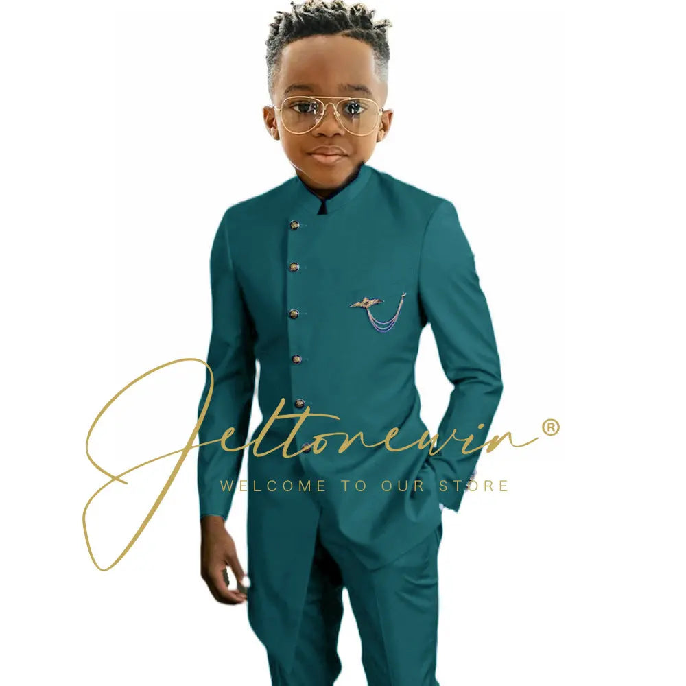 Königsblaues afrikanisches Design Jungen-Anzüge Set für Hochzeit Formeller Smoking Kinder Kostüm Klavieraufführung Maßgeschneiderte Kinder