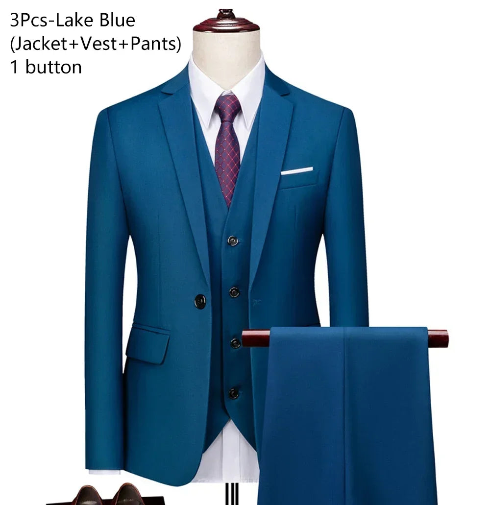 Suits For Men 3 Pieces Set Elegant Wedding  Fashion Classic Full Jackets Vest Pants Blazers Outfit 2025 Formal Costume