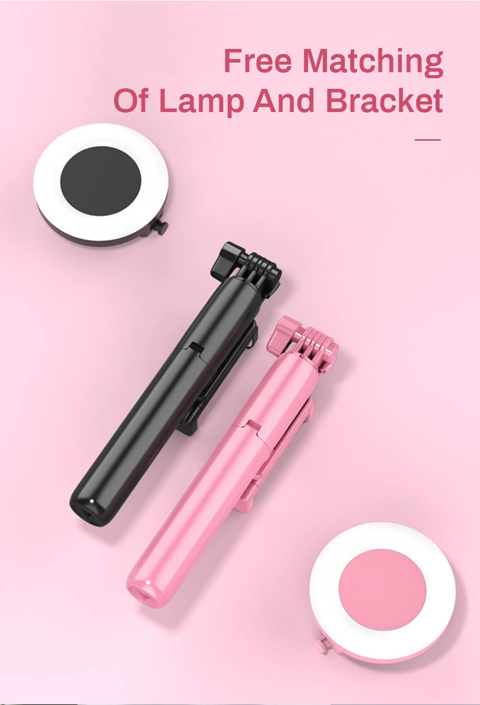 4in1 Wireless Bluetooth Compatible Selfie Stick LED Ring light Extendable Handheld Monopod Live Tripod for iPhone X 8 Android