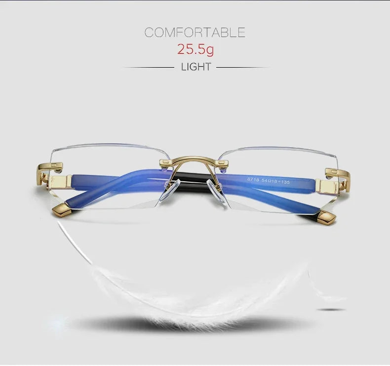 Herren quadratische Lesebrille Business HD-Gläser Randlose Brille Damen Trendige Presbyopie Korrektionsbrille +1.0 bis +4.0