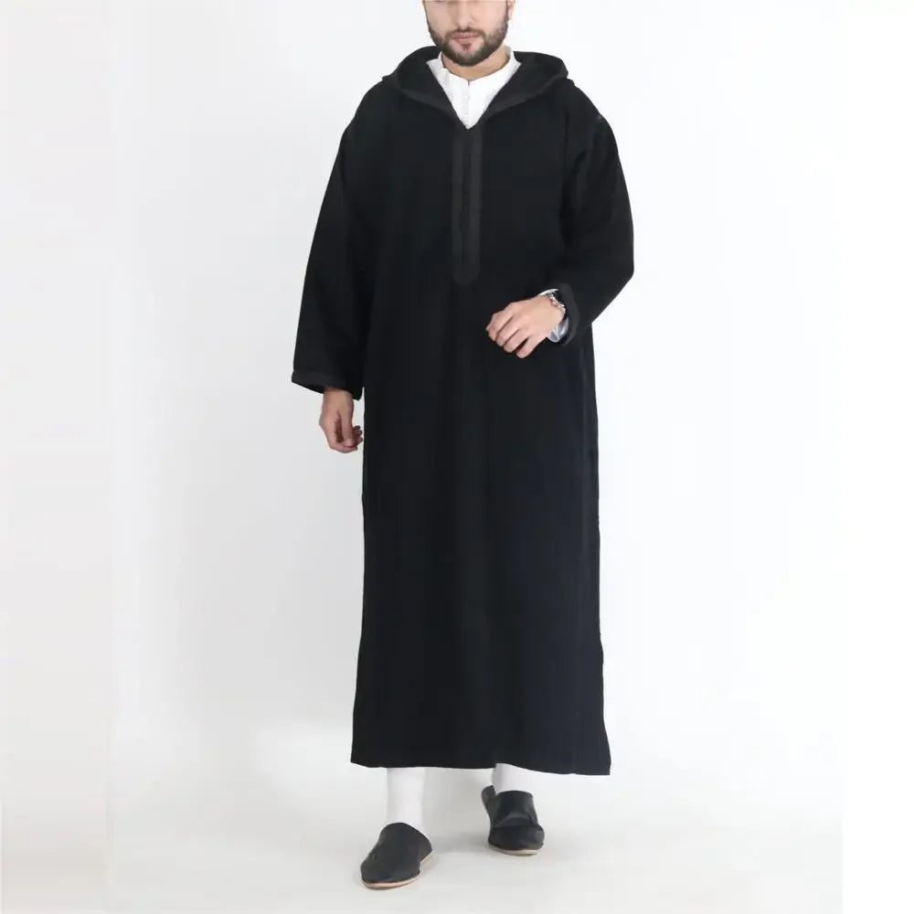 Herren Muslim Thobe 2026 Mittlerer Osten Jubba Thobe Langarm Islamisches Gewand Herren Muslimisches Kleid Saudi-Arabisch Kapuzen-Thobe Abaya Männlich