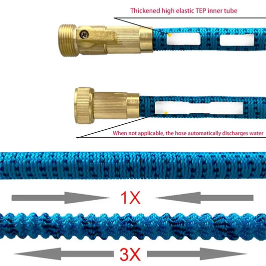 Expandable Magic Garden Hose 3/4 Inch High Pressure Car Wash Watering Device with Connector Sprinkler Head No Kinks for Outdoor