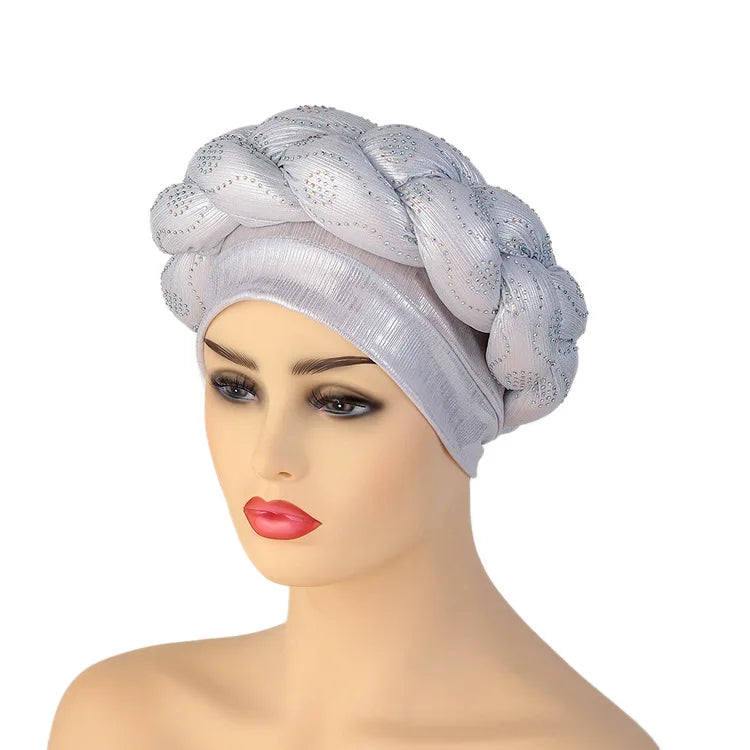 Bandeau africain tressé à diamants faits à la main Turban Femme Voiles de tête Pré-noués Foulard Bonnet Chapeau de mariage nigérian