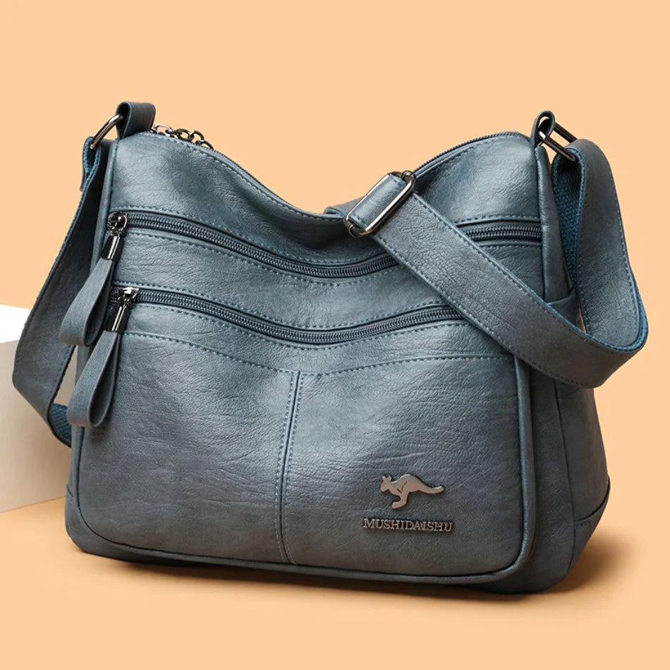 Sacs bandoulière en cuir souple Kangaroo pour femmes Sacs à bandoulière vintage multi-poches Designer Sacs messager décontractés pour dames Sac à main