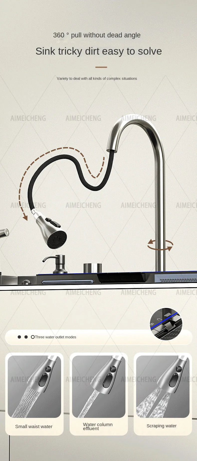 Grand évier de cuisine double intelligent SUS3004 Purification des fruits et légumes Catalyseur d'eau Élimination des résidus de pesticides Appareil ménager