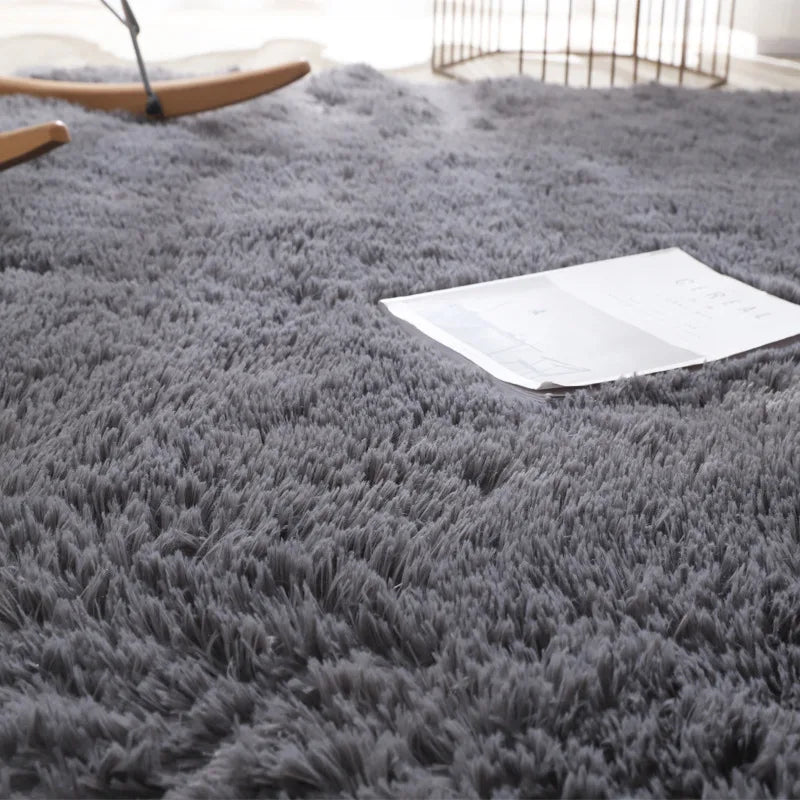 VIKAMA Simple Modern Silk Hair Tie-Dye Carpet Plush Soft Living Room Bedroom Bed Blanket Children's Room Non-Slip Floor Mat