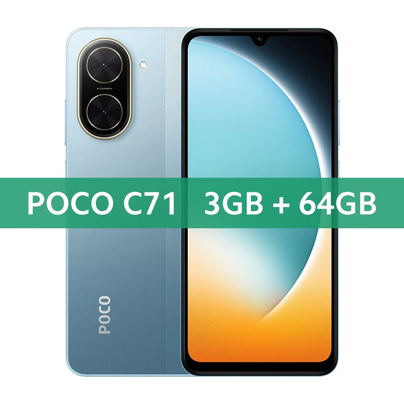 Global Version POCO C71 UNISOC T7250 Processor Immersive 6.88" Display 32MP Al Dual Camera 15W Charging 5200mAh Battery