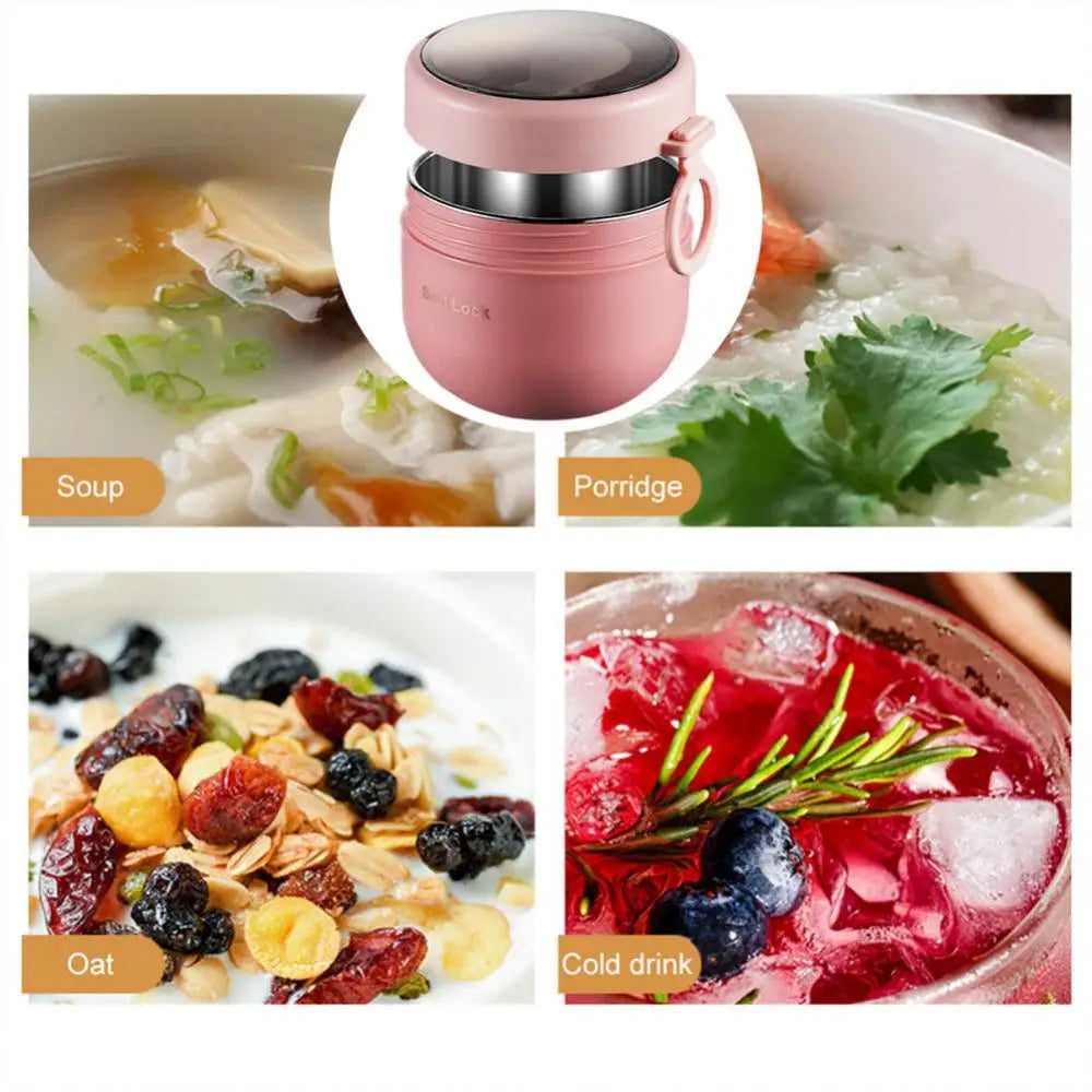 600ml Lebensmittel-Thermobehälter Isolierter Suppenbecher Thermoskanne Edelstahl Brotdose Thermo Warmhalte-Vakuumbecher mit Löffel