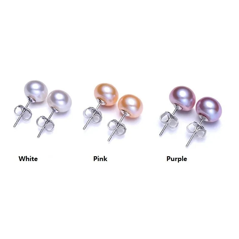 Natürliche Süßwasserperlen-Ohrstecker für Frauen Luxuriöser feiner Schmuck Echte 925er Sterlingsilber-Ohrringe