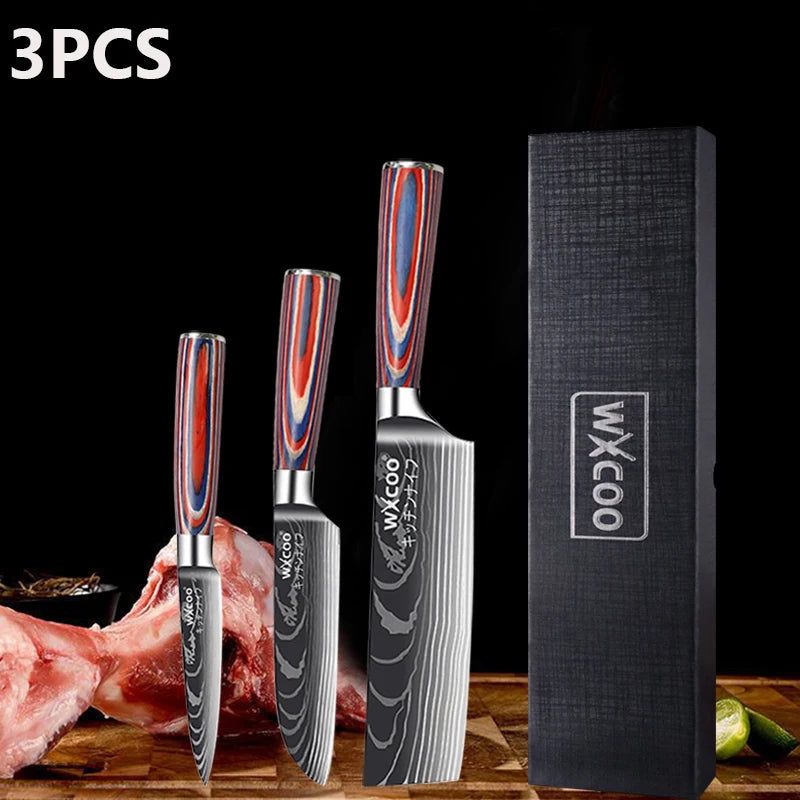 Professional Kitchen Chef's Knife Damascus Japanese Santoku Slicing Knife Meat Cleaver Stainless Steel Butcher Knife with Box