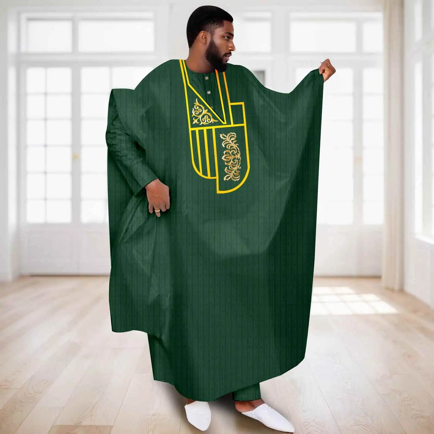 APTX Afrikanische Kleidung für Herren Muslimischer Kaftan Weiß Traditionelle Hochzeit Party Anzug Hemd Hose 3-teiliges Set Dashiki Agbada Ramadan 2516047