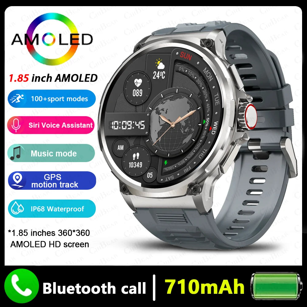 Montre connectée intelligente GPS homme 2026, écran AMOLED HD 1,85 pouces, batterie 710 mAh, appels Bluetooth, pour Android et iOS