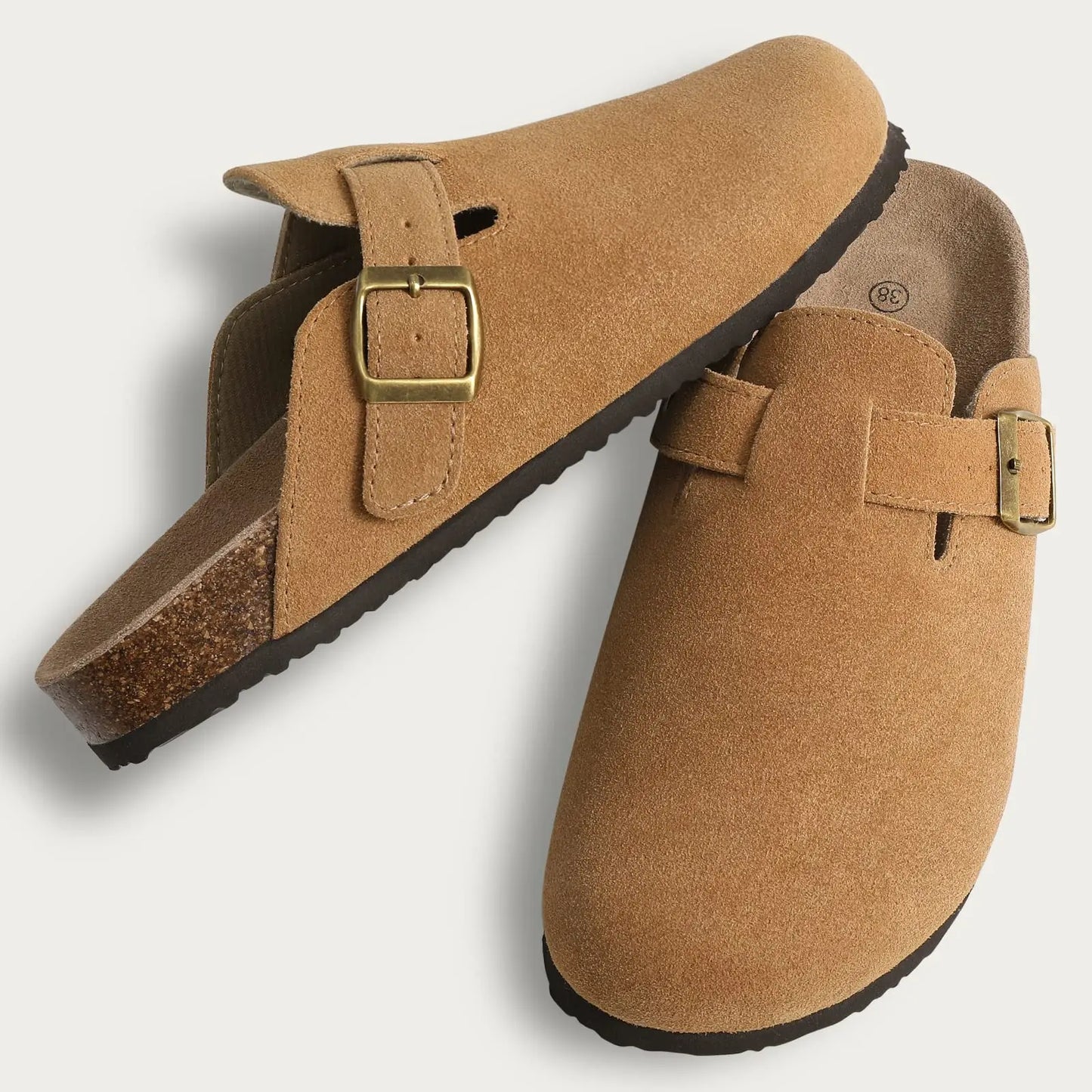 KIDMI Wildleder-Clogs für Damen Herren Pantoletten Korkfußbett Sandalen mit Fußgewölbestütze Modische rutschfeste Outdoor-Strandschuhe Hausschuhe
