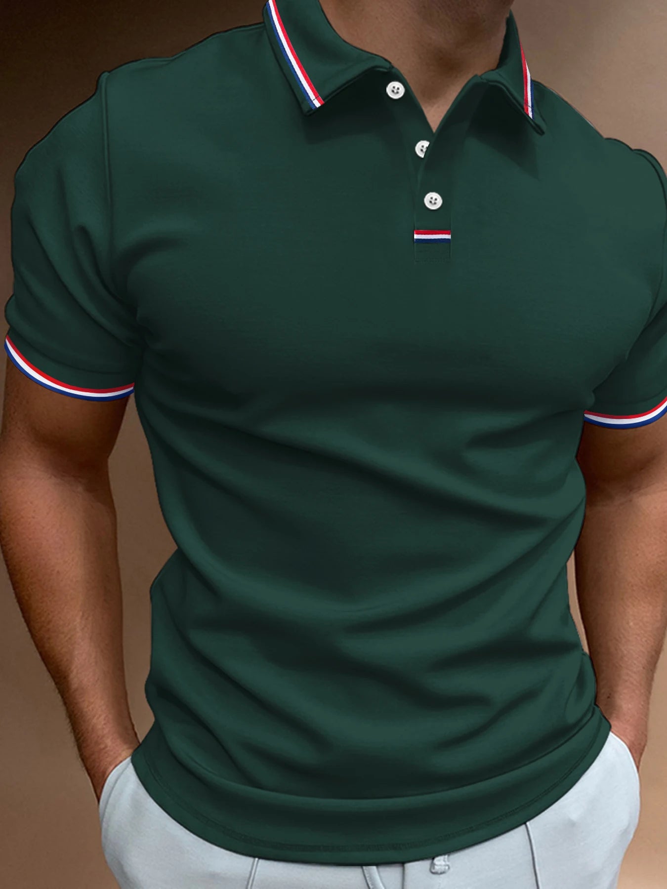 Men's Quick-Drying Solid Color Polo Shirt Summer Elastic Collared Short-Sleeved Sports T-Shirt for Active Wear