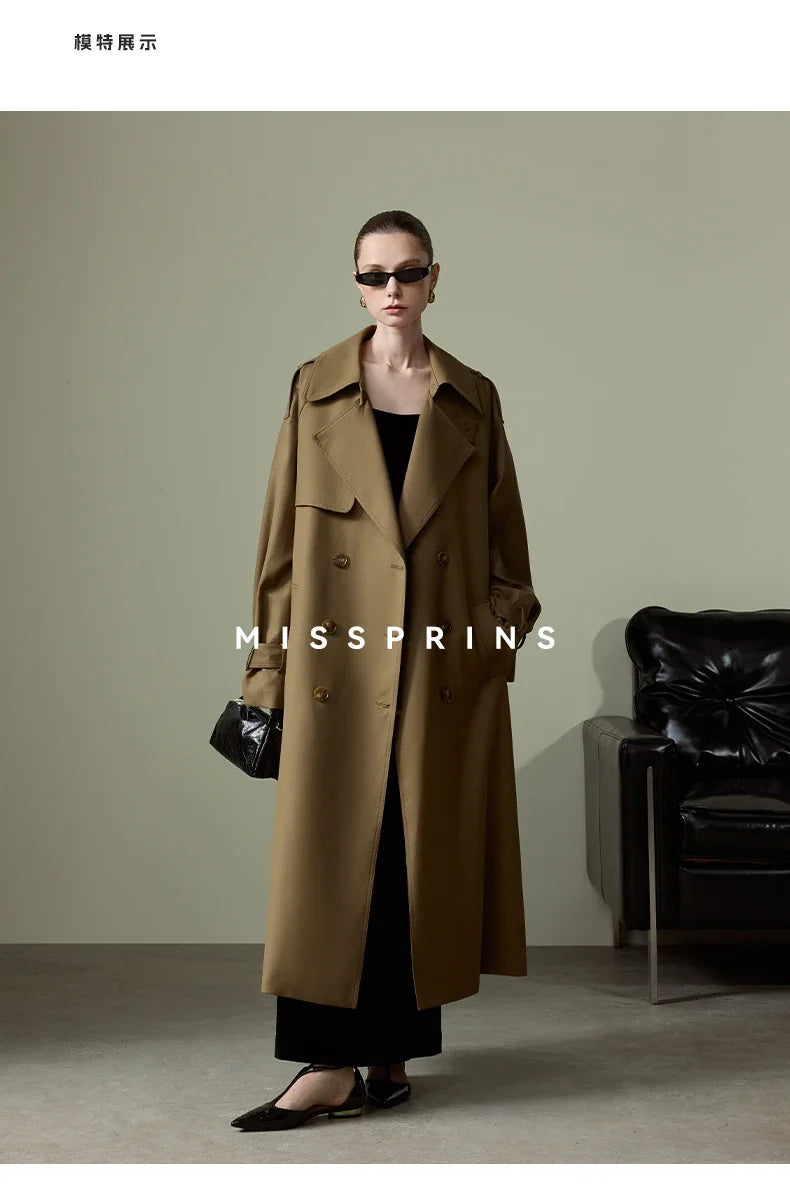 Lautaro Frühling Herbst Langer Khaki Trenchcoat für Damen Gürtel Zweireiher Schick Luxus Designer Europäische Mode Kleidung 2025