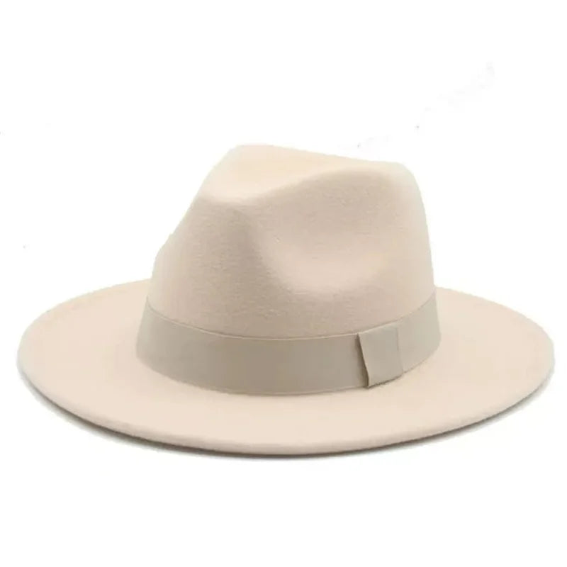 Chapeau Fedora Femme Chapeaux d'hiver pour femmes Bande de ruban Chapeau homme Large bord Classique Beige Mariage Eglise Chapeau melon Nouvelle casquette chapeau femme