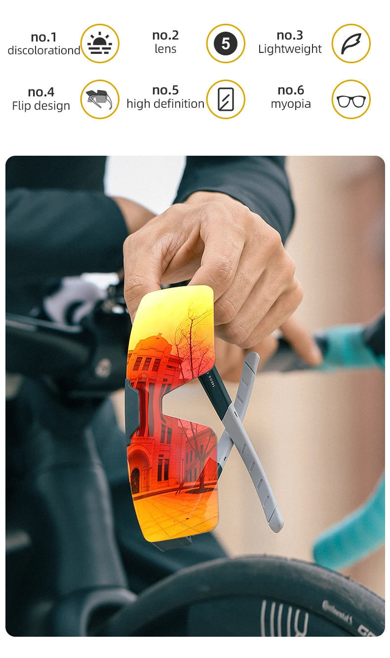 WEST BIKING Lunettes de cyclisme photochromiques Verres relevables Lunettes polarisées à clipser Pare-soleil VTT Vélo de route Lunettes de conduite de nuit