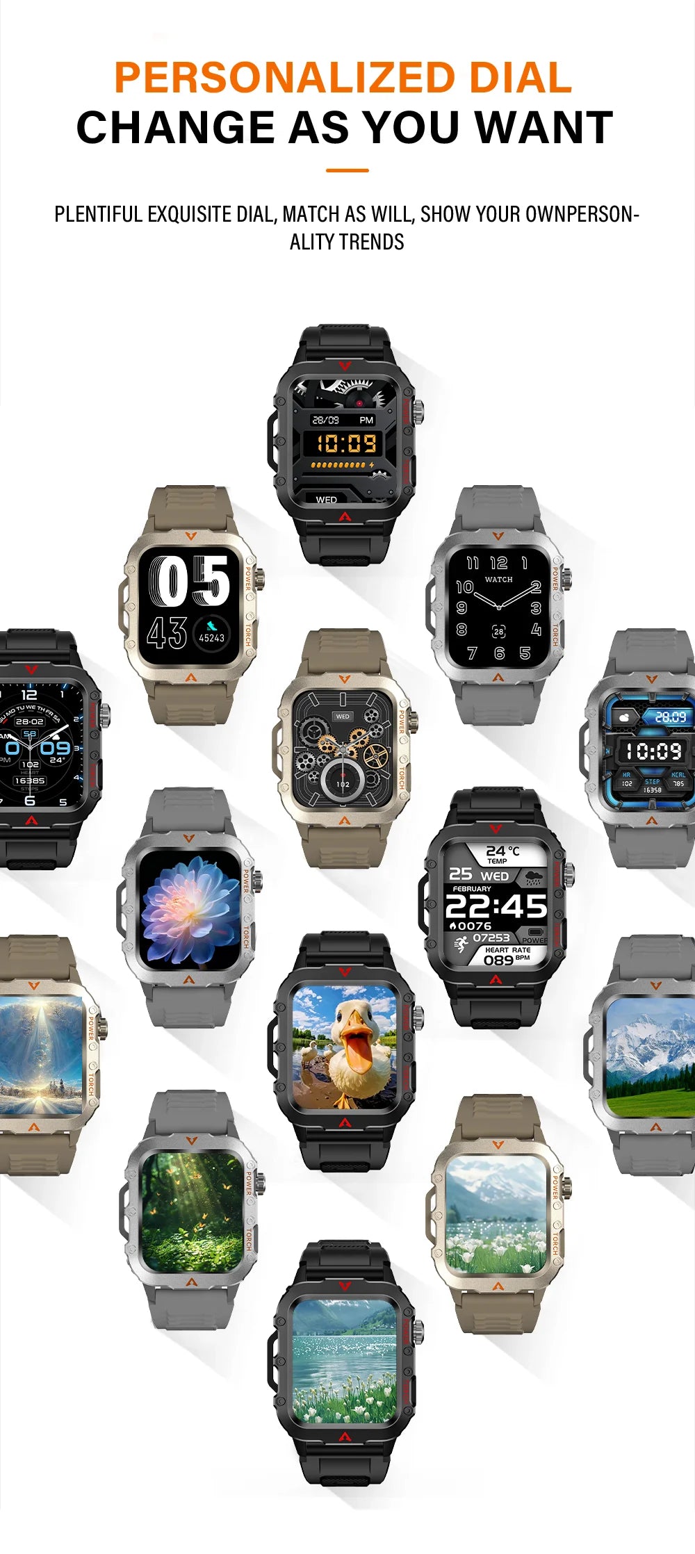 LAXASFIT Nouvelle montre intelligente pour homme Lampe de poche LED Montre intelligente de sport en plein air Surveillance de la santé Montre intelligente