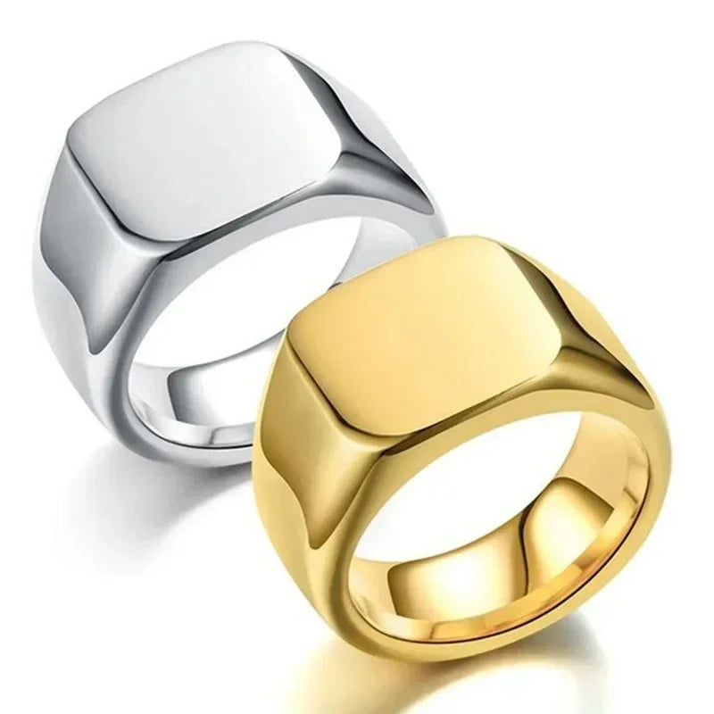 Nouvelles bagues brillantes en métal 2023 pour hommes, anneaux géométriques larges, chevalière carrée, style punk, bijoux fantaisie, vente en gros
