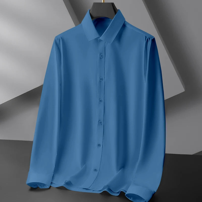 New Men's Business Casual Long Sleeved Solid Color Shirt Wrinkle Resistant Wrinkle Free Comfortable All Season Versatile Top